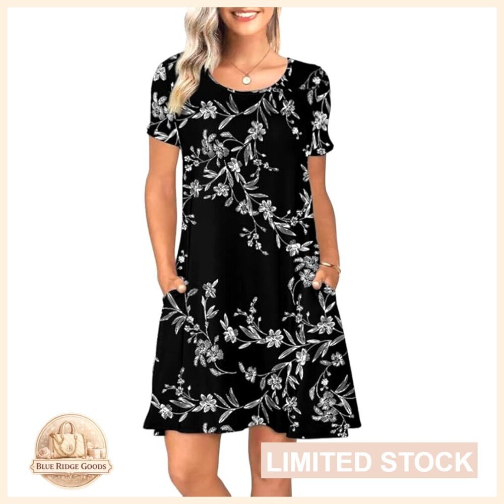 Summer Casual Swing Dress with Pockets Loose Fit Rayon Spandex Chic